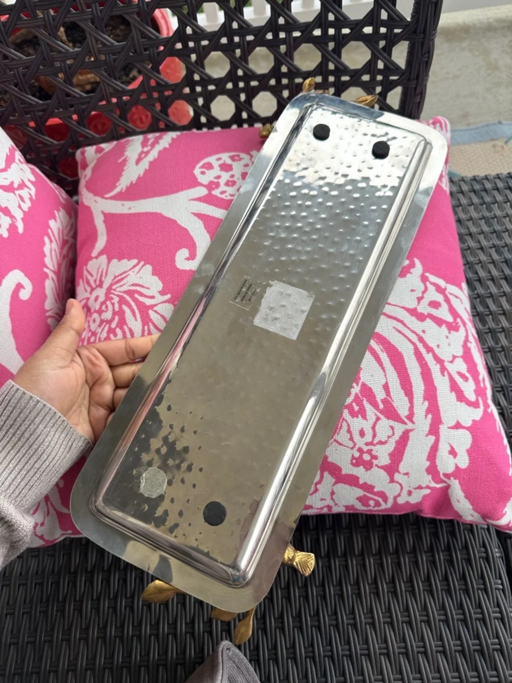 Hammered Silver Serving Set with Gold Leaf Accents - Elegant Home Dining